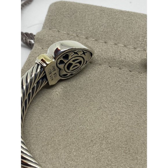 David Yurman DY 18K & 14K Sterling Silver Heart Cable Heavy Cuff Bracelet - Picture 9 of 10